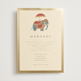"Indian Elephant" - Foil-Pressed Mehndi Invitations in Honey by Teju Reval - Front