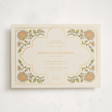 "Marigold" - Foil-Pressed Mehndi Invitations in Ochre by Hannah Bowman - Front