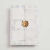 "Calcutta Stamp" - Mehndi Invitations in Azure by Oma N. Ramkhelawan - Assembled with Vellum Wrap and Wax Seal