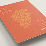 "Heritage Paisley" - Mehndi Invitations in Tangerine by Kanika Mathur - Detail