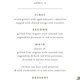 "Leaf Arc" - Menus in Sage by Ariel Rutland - Detail