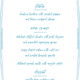 "darby" - Menus in Azure by Kelly Watkins - Detail