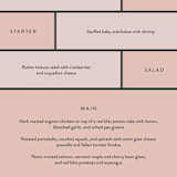 "Modern Squares" - Menus in Flamingo by FRANI - Detail