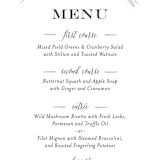 "Painted Leaves" - Menus in Evergreen by Olivia Raufman - Detail