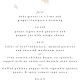"Soar" - Menus in Cream by Phrosné Barwood - Detail