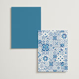 "watercolor tile" - Menus in Navy by Anastasia Makarova - Back of Card Options