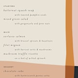 "Color Block" - Menus in Peach by Morgan Kendall - Detail