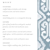 "Painted Ikat" - Menus in Frost by Liz Conley - Detail