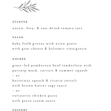 "Marlowe" - Menus in Classy White by Kelly Schmidt - Detail