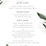 "Forest Finds" - Menus in Emerald by Susan Moyal - Detail