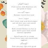 "Floral Splash" - Menus in Wheat by Keen Peachy - Detail