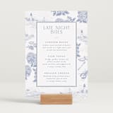 "Coastal Toile" - Menu Signs in Periwinkle by Jenna Holcomb - In Use
