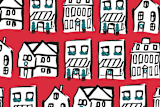 "merry houses" - Cards in ruby red by Emily Bremner Forbes - Close-Up