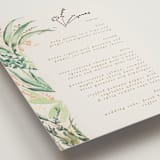 "fresh tropical" - Foil-Pressed Menus in Greenery by Phrosné Barwood - Detail