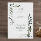 "Soft Greenery" - Foil-Pressed Menus in Twilight by Susan Moyal - Front