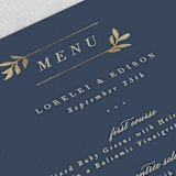 "Botanical Ampersand" - Foil-Pressed Menus in Navy by Hooray Creative - Detail