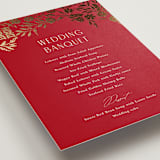 "Garden Vines" - Foil-Pressed Menus in Ruby by Yaling Hou Suzuki - Detail