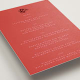 "Fiery" - Foil-Pressed Menus in Ruby by Ghia Designs - Detail