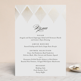 "Deco Fan Border" - Foil-Pressed Menus in Classic White by Kelly Schmidt - Front