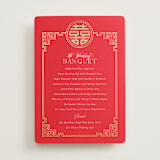 "HAPPINESS x 2" - Foil-Pressed Menus in Ruby by Melanie Kosuge - Front