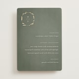 "Minimal Circle" - Foil-Pressed Menus in Moss by Kelly Schmidt - Front
