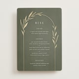 "Botanical Arches" - Foil-Pressed Menus in Moss by Kelly Schmidt - Front