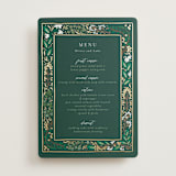 "Illuminated Storybook" - Foil-Pressed Menus in Evergreen by Alethea and Ruth - Front