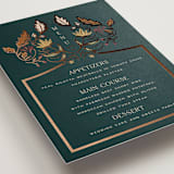 "Autumnal Arch" - Foil-Pressed Menus in Deep Sea by Erin German - Detail
