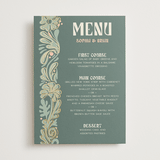 "Nouveau Frame" - Foil-Pressed Menus in Sage by GeekInk Design - Front