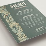 "Nouveau Frame" - Foil-Pressed Menus in Sage by GeekInk Design - Detail
