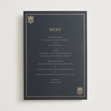 "Botanical Tapestry" - Foil-Pressed Menus in Navy by Jess Rosa Beck - Front