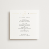 "Framed Monogram" - Foil-Pressed Menus in Silk by Kelly Schmidt - Front