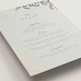 "Riviera" - Foil-Pressed Menus in Willow by Leia Matt - Detail