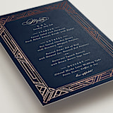 "Opulent Border" - Foil-Pressed Menus in Navy by Hooray Creative - Detail