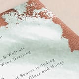 "Fancy Marble" - Foil-Pressed Menus in Moss by Phrosné Barwood - Detail