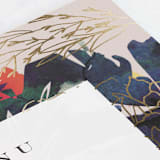 "Blooming Beauty" - Foil-Pressed Menus in Tan by Lori Wemple - Detail