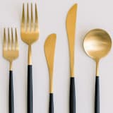 "LUNA FLATWARE // 5 PIECE SET IN BLACK + GOLD" - Flatware Sets in green by borrowed BLU