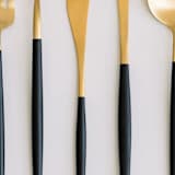 "LUNA FLATWARE // 5 PIECE SET IN BLACK + GOLD" - Flatware Sets in green by borrowed BLU