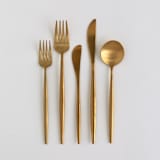 "LUNA FLATWARE // 5 PIECE SET IN BRUSHED GOLD" - Flatware Sets in gold by borrowed BLU