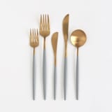 "LUNA FLATWARE // 5 PIECE SET IN GREY + GOLD" - Flatware Sets in gray by borrowed BLU