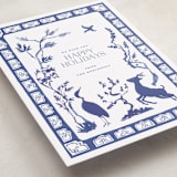 "Three Friends of Winter" - Minted x The Met Holiday Cards in Cobalt by Lucrecia Caporale - Detail