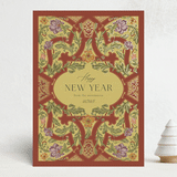 "STRAPWORK" - Minted x The Met Holiday Cards in Poinsettia by Jen Owens - Front