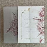 "Burgundy etched grand peony floral printed vellum wrap for 5x7 card  | pack of 10" - Invitation Jackets and Overlays in red by Ivory Invitations