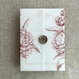 "Burgundy etched grand peony floral printed vellum wrap for 5x7 card  | pack of 10" - Invitation Jackets and Overlays in red by Ivory Invitations