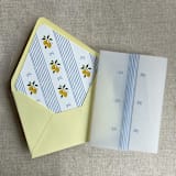 "Blue ribbons printed vellum wraps for 5x7 card | pack of 10" - Invitation Jackets and Overlays in blue by Ivory Invitations