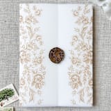 "Faux gold toile vellum jacket | Set of 10" - Invitation Jackets and Overlays in gold by Maria Ferrer G.