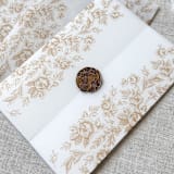 "Faux gold toile vellum jacket | Set of 10" - Invitation Jackets and Overlays in gold by Maria Ferrer G.