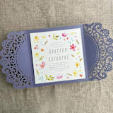 "Lavender Lace Lasercut Jacket for 5.25x5.25 inch Invitation | Pack of 10" - Invitation Jackets and Overlays in purple by Ivory Invitations