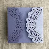 "Lavender Lace Lasercut Jacket for 5.25x5.25 inch Invitation | Pack of 10" - Invitation Jackets and Overlays in purple by Ivory Invitations