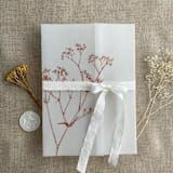 "Minimalist baby's breath flower rust color printed vellum wrap for 5x7 card | pack of 10" - Invitation Jackets and Overlays in bronze by Ivory Invitations
